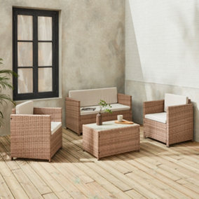 sweeek. 4-seater polyrattan garden sofa set Perugia Natural 118x65x69 cm