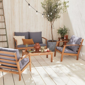 sweeek. 4-seater wooden garden sofa set Ushuaia Natural 125x82.7x74.6 cm