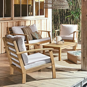 sweeek. 4-seater wooden garden sofa set Ushuaia Natural 125x82.7x74.6 cm