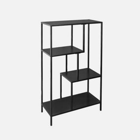 sweeek. 4-shelf asymmetrical bookshelf in black metal Industrielle Black 69x33x113.5 cm