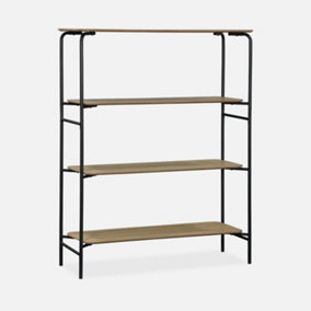 sweeek. 4-shelf bookcase with black metal and wood effect Scuola Natural 40x110x140 cm