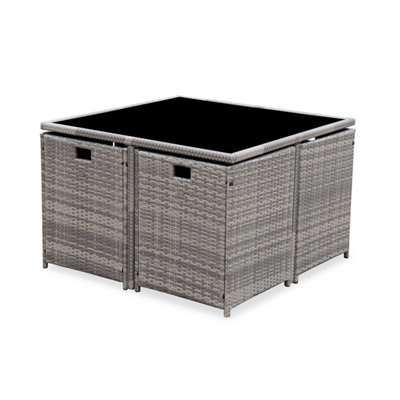 sweeek - 4 to 8-seater rattan cube table set with chairs Mixed Grey ...