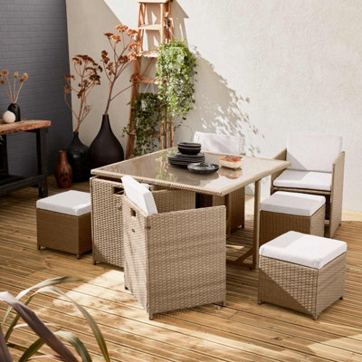 sweeek. 4 to 8-seater rattan cube table set with chairs Vabo 8 Natural ...