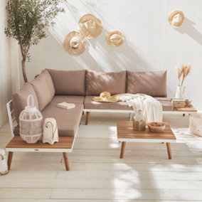 sweeek. 5-seater wooden corner garden sofa set Buenos Aires White 262.5x79.5x69.5 cm