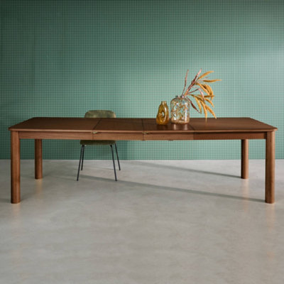 sweeek - 6-10 seater rectangular extendable dining table, rubberwood and Walnut colored oak veneer,  170/270x100x75 cm - Solene