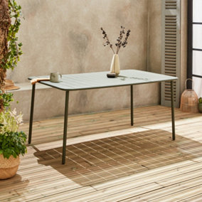 sweeek. 6-8 seater rectangular steel garden table Amelia 160cm Khaki Green 160x90x72.5 cm