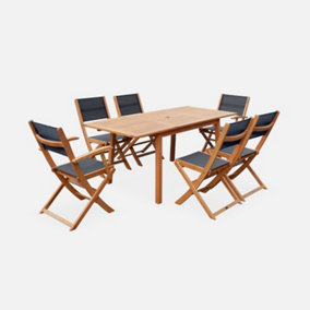 sweeek. 6-seater extendable wooden garden table set with chairs Almeria 6 Natural 180x80x75 cm