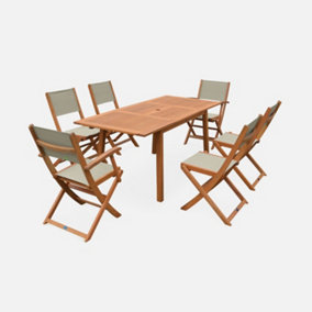 sweeek. 6-seater extendable wooden garden table set with chairs Almeria 6 Natural 240x100x75 cm