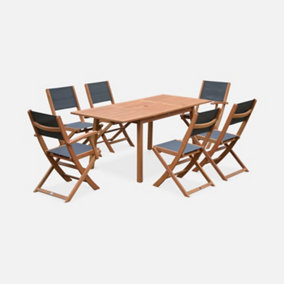 sweeek. 6-seater extendable wooden garden table set with chairs Almeria 6 Natural 240x100x75 cm