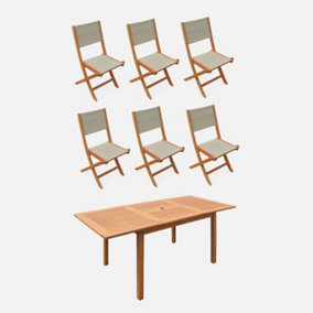sweeek. 6-seater extendable wooden garden table with 6 textilene chairs Almeria table 180cm + 6 chairs Natural 180x80x75 cm