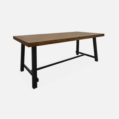 sweeek. 6-seater Indoor/outdoor Acacia and steel table L190xW91.5xH76cm black