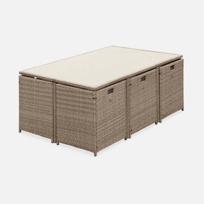 sweeek. 6 to 10-seater rattan cube table set with chairs Vabo 10 Beige 110x110x73 cm
