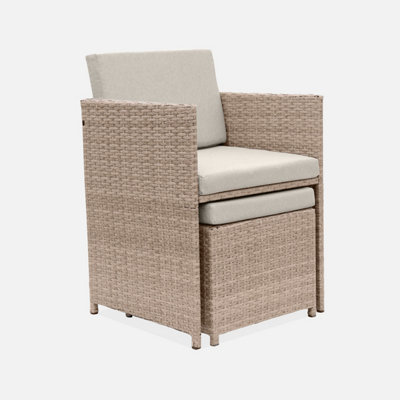 sweeek. 6 to 10-seater rattan cube table set with chairs Vabo 10 Beige 110x110x73 cm