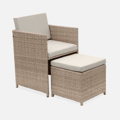 sweeek. 6 to 10-seater rattan cube table set with chairs Vabo 10 Beige 110x110x73 cm
