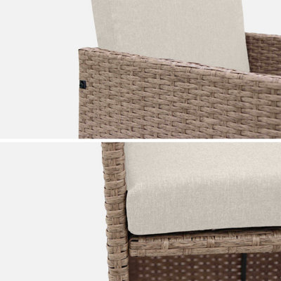 sweeek. 6 to 10-seater rattan cube table set with chairs Vabo 10 Beige 110x110x73 cm