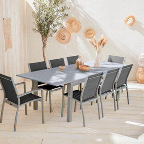 sweeek. 8-seater extendable aluminium garden table set with chairs Chicago 8 Grey 244x100x75 cm