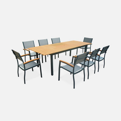 sweeek. 8-seater extendable wooden and alumimium garden table Sevilla Anthracite 250x100x76 cm