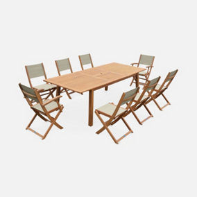 sweeek. 8-seater extendable wooden garden table set with chairs Almeria 8 Natural 240x100x75 cm