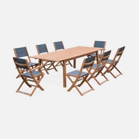 sweeek. 8-seater extendable wooden garden table set with chairs Almeria 8 Natural 240x100x75 cm