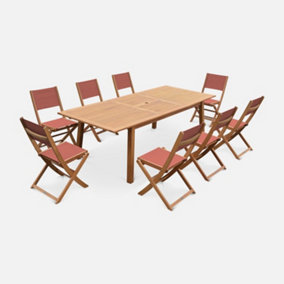sweeek. 8-seater extendable wooden garden table set with chairs Almeria Natural 240x100x75 cm