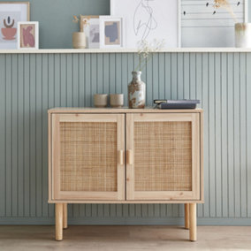 sweeek. 80cm cabinet with wood and rattan decor with 2 doors Camargue Natural 80x30x68 cm