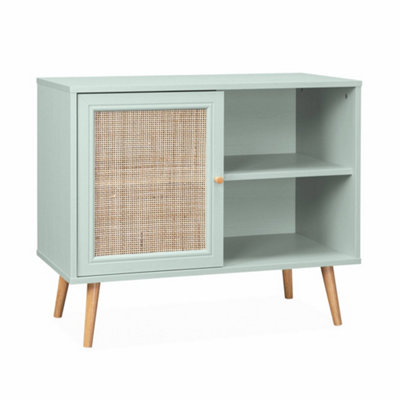 sweeek - 80cm scandi-style storage cabinet with wooden and cane rattan ...