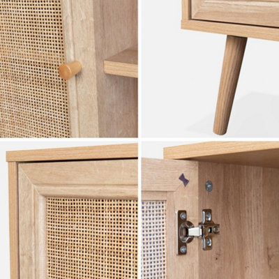 sweeek - 80cm scandi-style storage cabinet with wooden and cane rattan ...