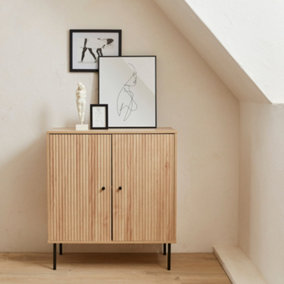 sweeek. 83.5cm storage cabinet with grooved wooden-effect Braga Natural 83.5x39x92.5 cm