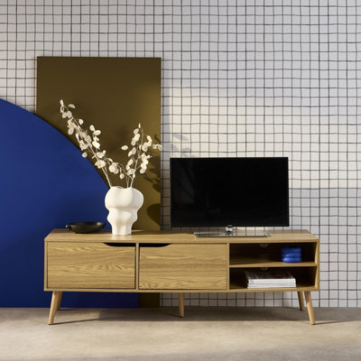 sweeek - Ash-effect TV stand 2 doors 1 shelf 160cm