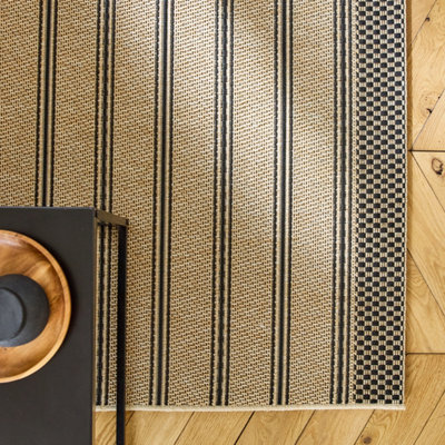 sweeek. Beige interior/exterior rug with black stripes Hilary 170x120x1 cm