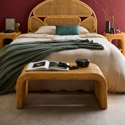 sweeek - Bench end of bed in natural rattan 100cm rounded edges W 100 x ...