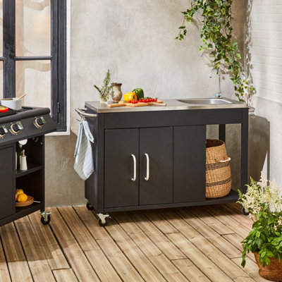 sweeek. Black steel outdoor kitchen W139xD70.6xH113 cm DIY at B&Q
