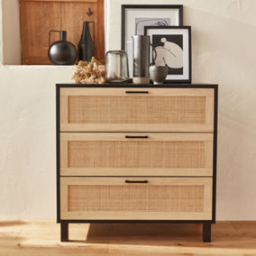 sweeek. Cane rattan 3-drawer chest Bianca Natural 80x40x80 cm