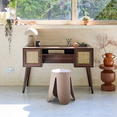 sweeek - Canework desk and dark wood decor with 2 doors 1 open ...