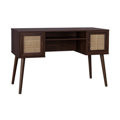 sweeek - Canework desk and dark wood decor with 2 doors 1 open ...