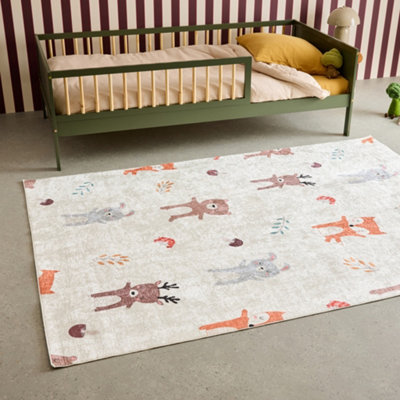 sweeek - Children's indoor rug white with animal print Ravon 230x160x0.5 cm