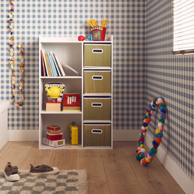 sweeek. Children's storage unit with 4 plant fibre baskets Camille Natural 129.5x62x96 cm