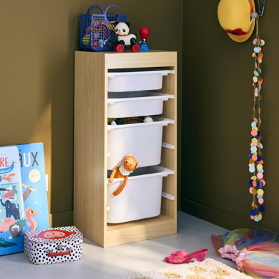 sweeek - Children's storage unit with 4 storage bins Sora Natural 41 ...