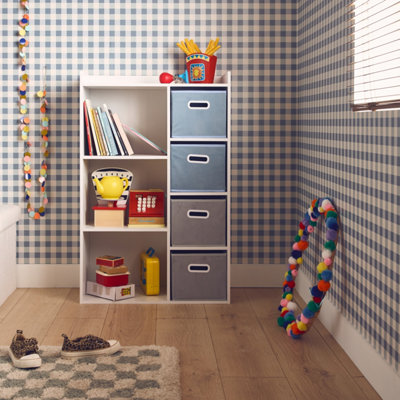 sweeek. Children's storage unit with 4 velvet baskets Camille Blue 129.5x62x96 cm