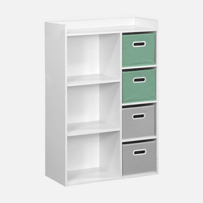 sweeek. Children's storage unit with 4 velvet baskets Camille Green 129.5x62x96 cm