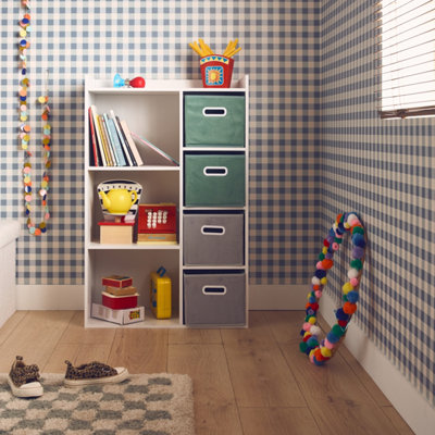sweeek. Children's storage unit with 4 velvet baskets Camille Green 129.5x62x96 cm