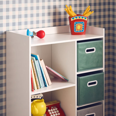 sweeek. Children's storage unit with 4 velvet baskets Camille Green 129.5x62x96 cm