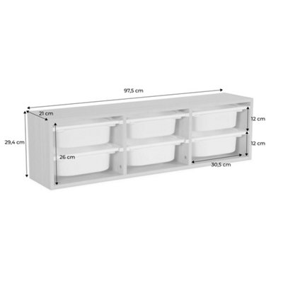 sweeek - Children's storage unit with 6 plastic bins, natural, olive green/taupe, 97.5x21x29.4 cm - Sora