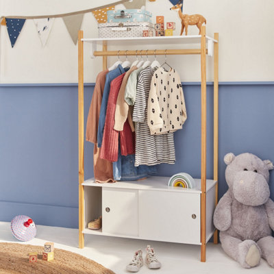 sweeek. Children's storage unit with clothes rail and two sliding doors Tobias White 80x40x136.5 cm