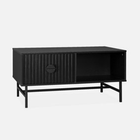 sweeek. Coffee table with drawer and storage nook Bazalt Black 100x59x50.2 cm
