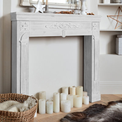 sweeek. Decorative fireplace surround Romance White-washed 104x17x100 cm