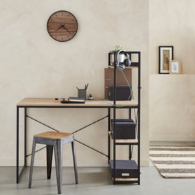 sweeek. Desk with integrated 4-shelf bookcase Loft Natural 113x64x120 cm
