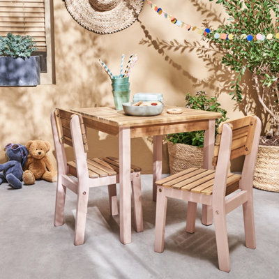 sweeek. FSC acacia wood children's table pink indoor and outdoor with 2 ...