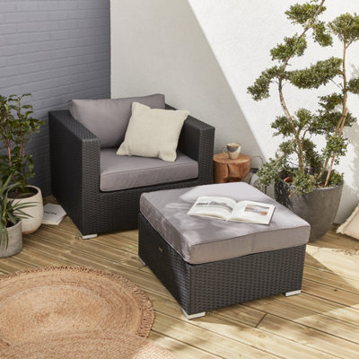 Rattan armchair with deals footstool