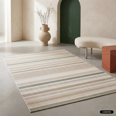 sweeek - Gary vintage indoor/outdoor rug beige cream grey linear ...
